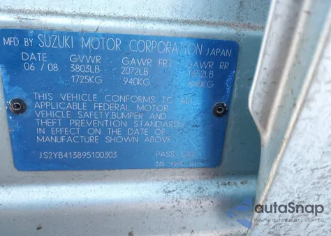 2009 Suzuki Sx4 Technology from USA, damaged, VIN JS2YB413895100303